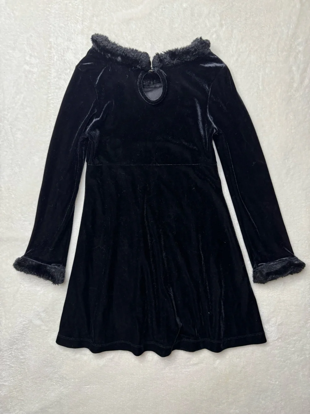 The Children's Place Formal Black Velvet Dress with Faux Fur Trim Holiday Sz 6